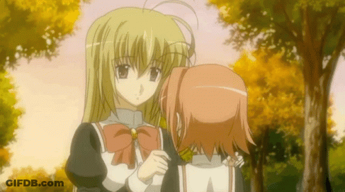 Two Anime Girls Standing In Forest GIF