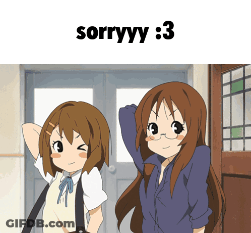 Two Anime Girls Standing In Front Of Door Saying Sorryyy : 3 GIF