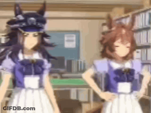Two Anime Girls Standing In Room GIF