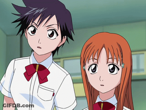 Two Anime Girls Standing Next To Each Other GIF