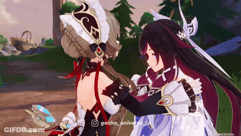 Two Anime Girls Standing Next To Each Other #Gacha_universe_jp GIF