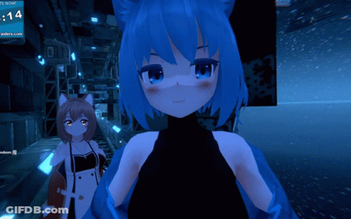 Two Anime Girls Standing Next To Each Other GIF