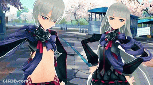 Two Anime Girls Standing On Street GIF