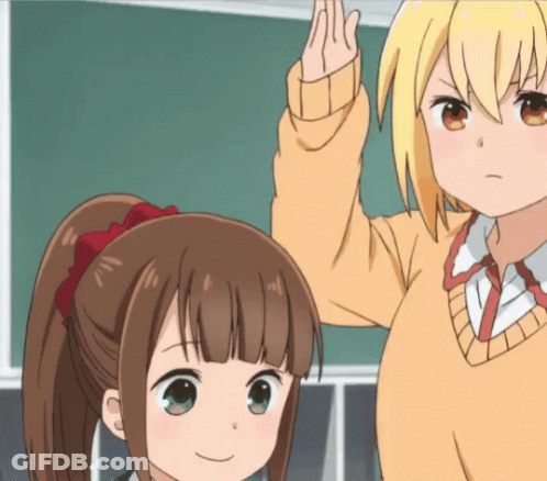 Two Anime Girls Standing One Raising Hand GIF