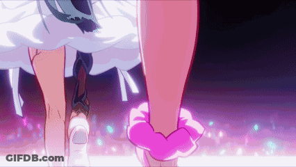 Two Anime Girls Standing Together GIF