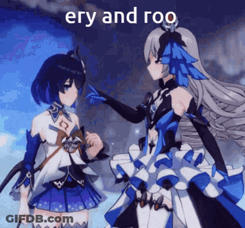 Two Anime Girls Standing Together Ery And Roo GIF