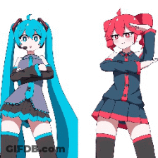 Two Anime Girls Standing Together GIF
