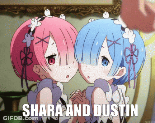 Two Anime Girls Standing With Shara And Dustin GIF