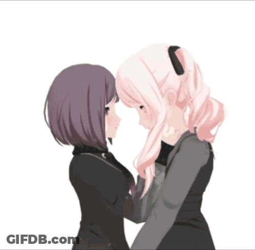 Two Anime Girls Touching Foreheads GIF