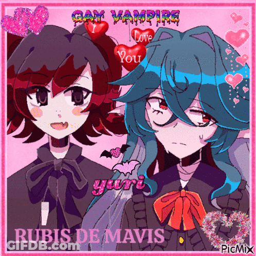 Two Anime Girls With Hearts Gay Vampire Love Rubis De Mavis GIF