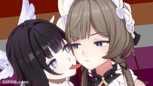 Two Anime Girls With Username @Emy_purple GIF
