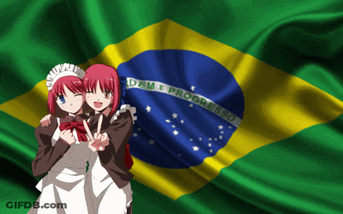 Two Anime Maids Brazilian Flag Dem E Progresso GIF