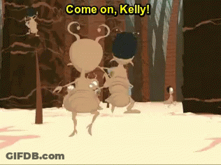 Two Ants Are Dancing In The Snow With The Words Come On Kelly GIF