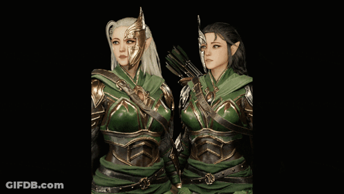 Two Armored Women One Holding Bow And Arrow GIF