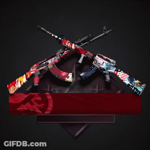 Two Assault Rifles Crossed Over Confrontation Banner GIF