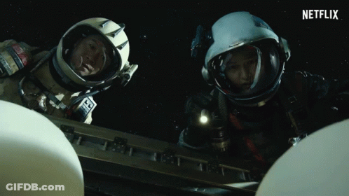 Two Astronauts Looking Up At Sky GIF