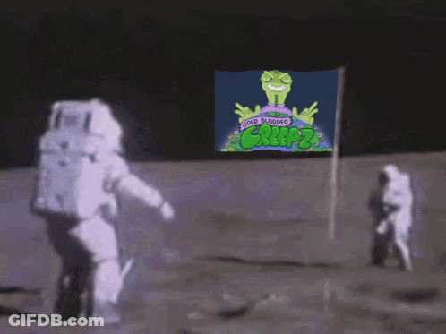 Two Astronauts On Moon With Cold Blooded Monster GIF