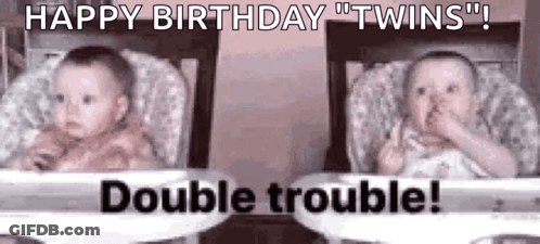 Two Babies Are Sitting In High Chairs With Their Mouths Covered . GIF