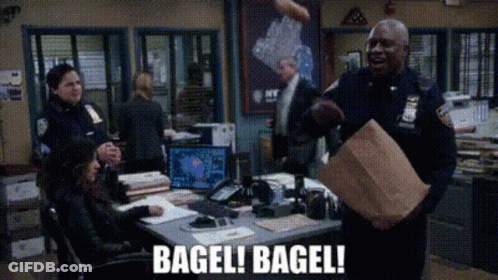 Two Bagels With Faces Saying Bagelino GIF