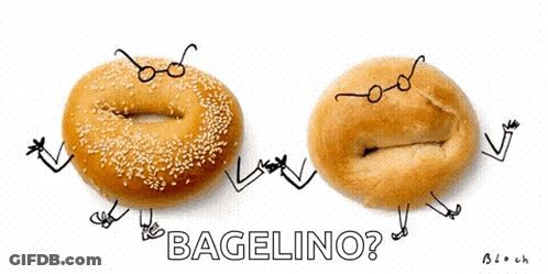 Two Bagels With Faces Saying Bagelino GIF