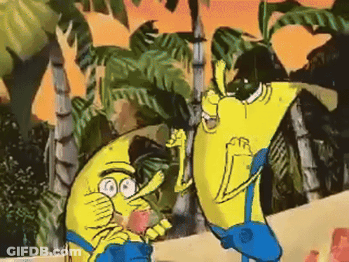 Two Bananas Are Standing Next To Each Other In A Cartoon GIF