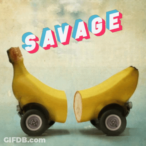 Two Bananas With Wheels Saying Savage GIF