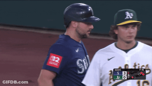 Two Baseball Players Are Standing Next To Each Other And One Has A Sears Sticker On His Sleeve GIF