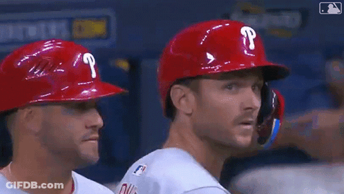Two Baseball Players In Red Helmets With P GIF