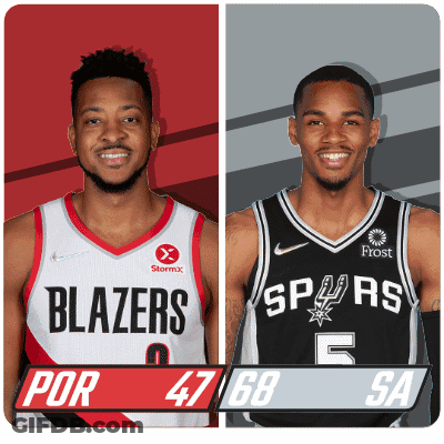 Two Basketball Players Blazers And Spurs GIF