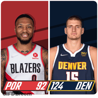 Two Basketball Players Blazers Vs Denver Den GIF