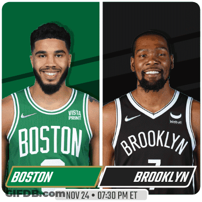Two Basketball Players Boston Vs Brooklyn Poster GIF