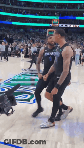Two Basketball Players Dancing Number 1 Jersey GIF
