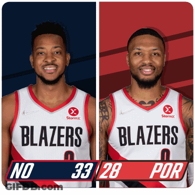 Two Basketball Players For The Blazers GIF
