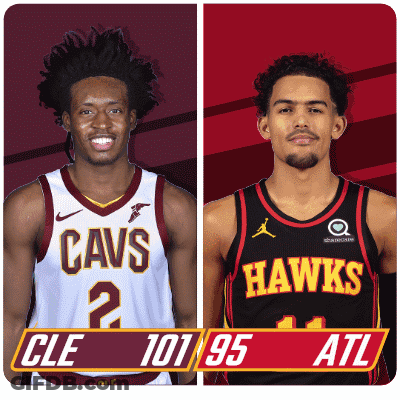 Two Basketball Players For The Cavs And Hawks GIF