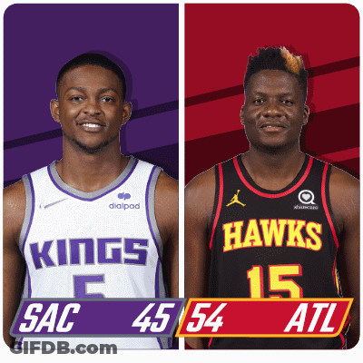 Two Basketball Players For The Kings And Hawks GIF
