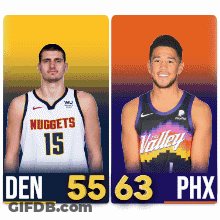 Two Basketball Players For The Nuggets And The Suns GIF
