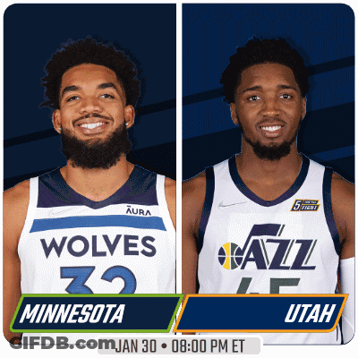 Two Basketball Players For The Wolves And Jazz GIF