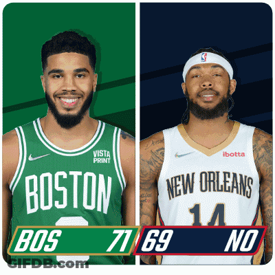 Two Basketball Players From Boston And New Orleans GIF