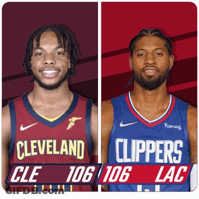 Two Basketball Players From Cleveland And The Clippers Are Shown GIF