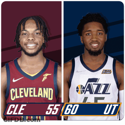 Two Basketball Players From Cleveland And Utah Are Shown GIF