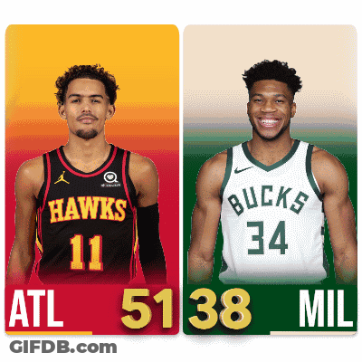 Two Basketball Players From Hawks And Bucks GIF