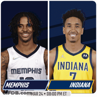 Two Basketball Players From Memphis And Indiana Smiling GIF