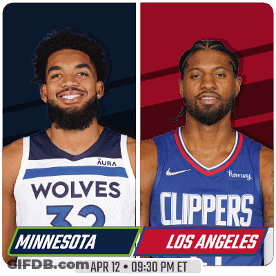 Two Basketball Players From Minnesota And Los Angeles Are On A Poster GIF