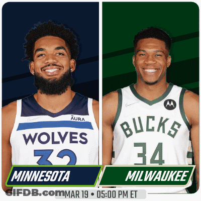 Two Basketball Players From Minnesota And Milwaukee Are Shown GIF