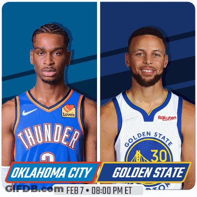 Two Basketball Players From Oklahoma City And Golden State Are On A Poster GIF