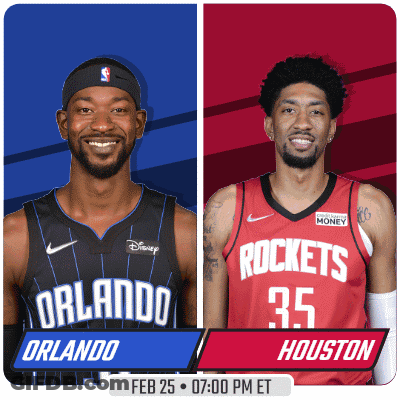 Two Basketball Players From Orlando And Houston Are On A Poster GIF