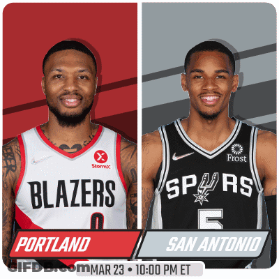 Two Basketball Players From Portland And San Antonio Are Shown GIF