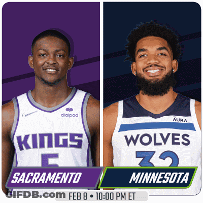 Two Basketball Players From Sacramento And Minnesota Are On A Poster GIF