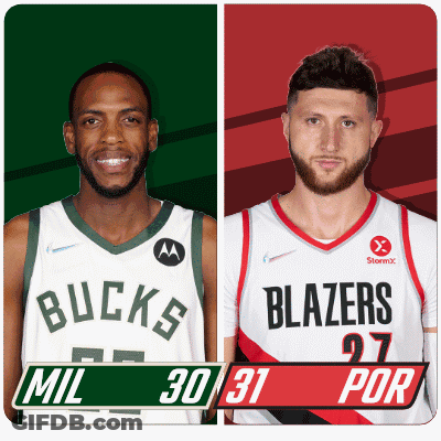 Two Basketball Players From The Bucks And The Blazers Are Shown GIF