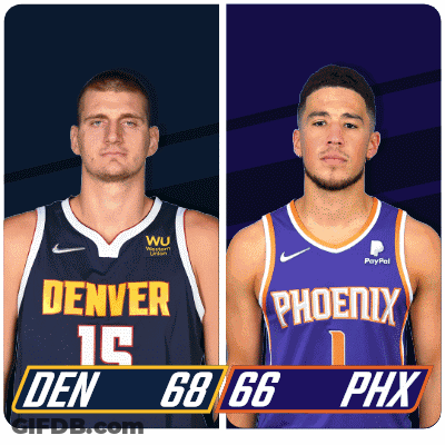Two Basketball Players From The Denver Den And Phoenix Phx GIF
